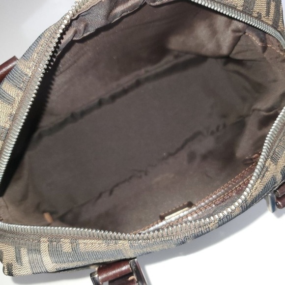 Fendi Zucca Small Boston Satchel Handbag Tobacco Brown Jacquard Purse Vtg - Picture 13 of 16